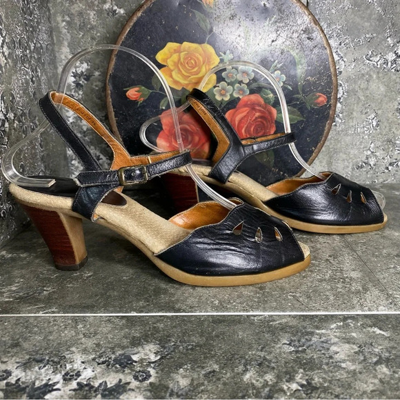 Vintage 70s Peep Toe Heel Sandals - Picture 4 of 7